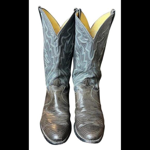 Justin 8327 Men Size 9 D  Black Lizard Skin Leather Pull On Western Cowboy Boot‎ - Picture 1 of 7